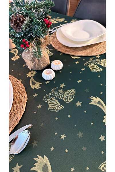 homease Christmas Themed Green Jacquard Tablecloth | Bright Silvery Comet Pattern
