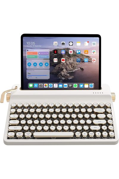YUNZII QL75 Wireless Retro Typewriter Hot-Swap Mechanical Keyboard (White, Cocoa Cream V2)