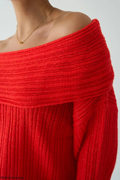 cemo Women's Off-The-Shoulder Rib Knit Wide Neckline Oversized Sweater
