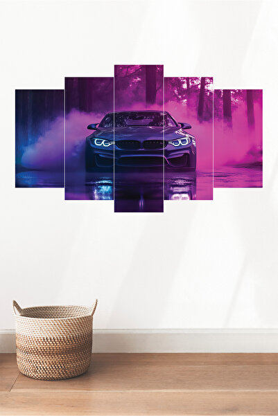 TABLOX Spor Araba Neon Renkli 5 Parçalı MDF Tablo Seti Hediyelik Eşya