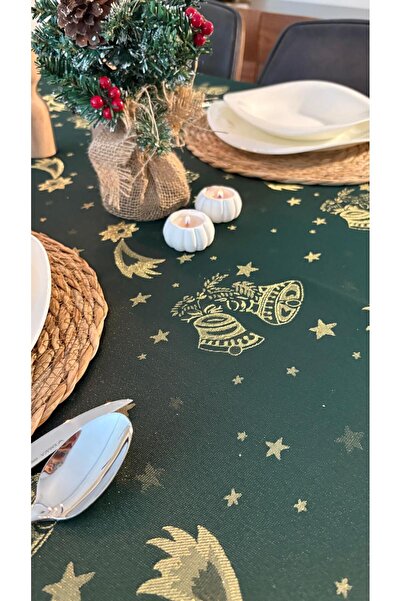 homease Christmas Themed Green Jacquard Tablecloth | Bright Silvery Comet Pattern