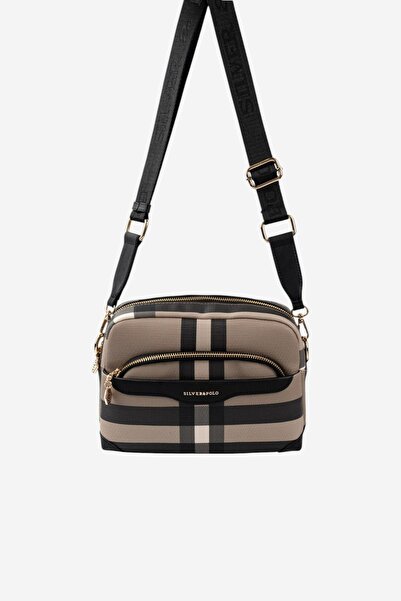 Silver Polo SP1201 Kadın Çapraz Çanta Ekose Kahve-Siyah