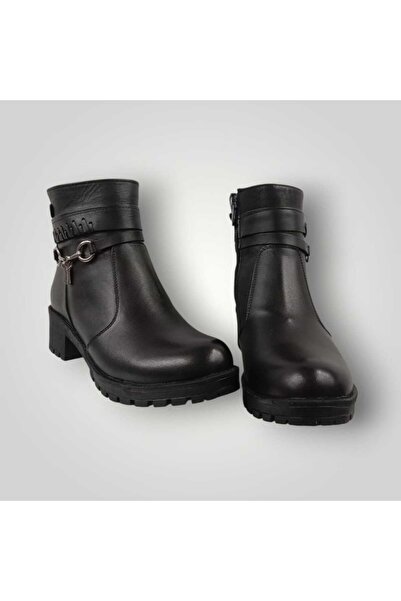 iskarpino Genuine Leather Black Zippered Women's Boots with Tassel Detail