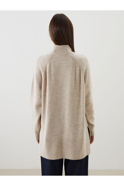 LC Waikiki Modest Ecru Stand Collar Oversize Women's Knitwear Tunic