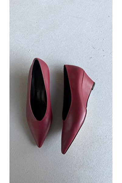 Eataly Shoes Alba Burgundy Leather Wedge Heeled Women's Shoes