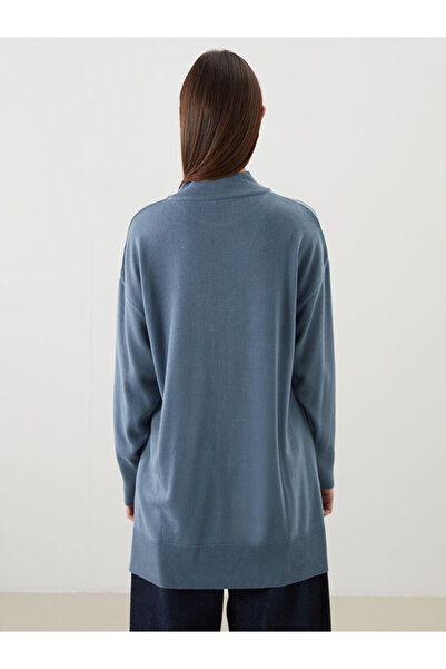LC Waikiki Modest Blue Mock Neck Women's Knitwear Tunic