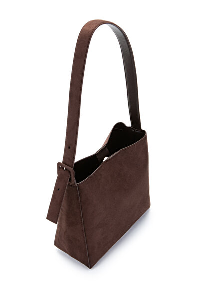 minebag Suede Alita Shoulder Bag with Belt Strap Detail, Brown