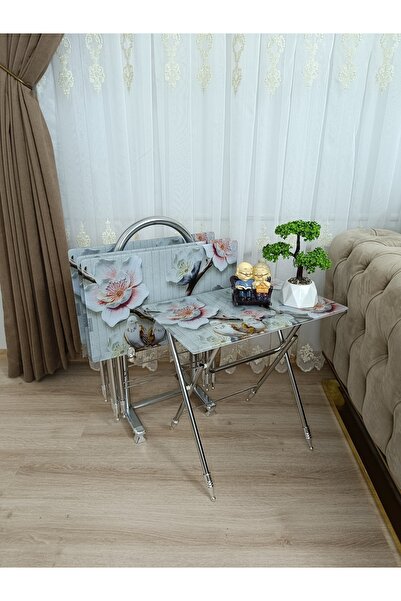 EVKO MOBİLYA Çanta Zigon Sehpa, 4'lü Sehpa, Zigon Sehpa, Servis Sehpası, Caml...