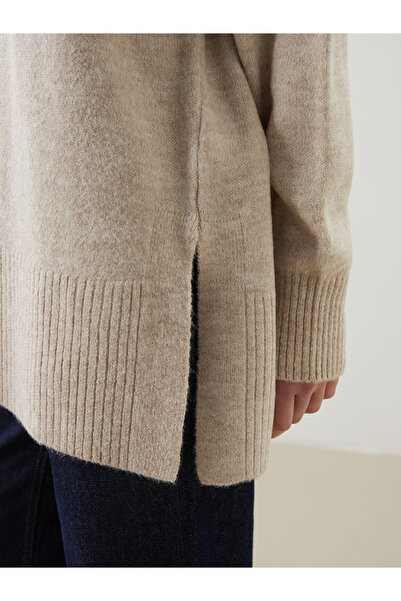 LC Waikiki Modest Ecru Stand Collar Oversize Women's Knitwear Tunic