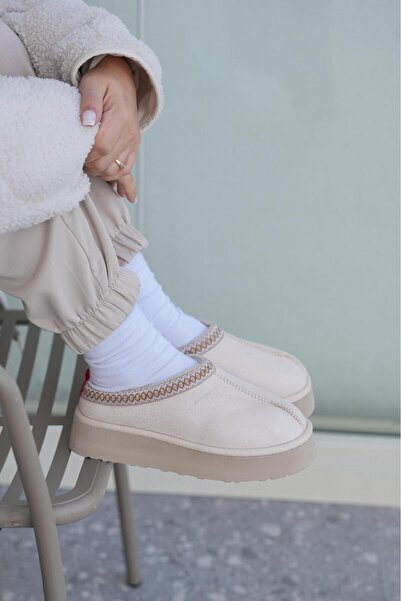 SOLAZER Women's Black Thick Soled Fur Slippers Boots 038-3