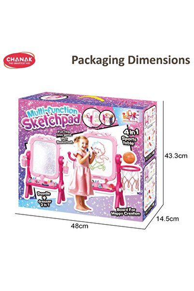 Chanak 4-in-1 Kids Makeup Desk with Writing Board & Games – Double-Sided Magnetic Board + Chair