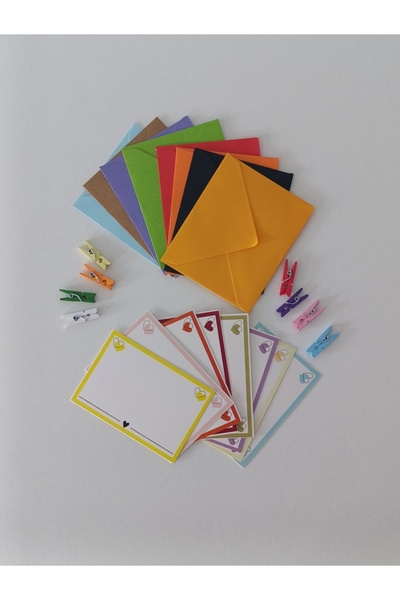 namaviga notebook 8 Adet Renkli Zarf ve 8 Adet Renkli Not Kartı - Mandal Seti...