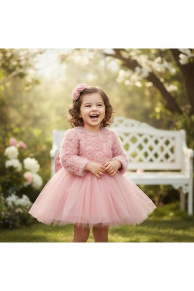 SweetMe 2-5 Years Old Multi-Layered Floral Special Occasion Birthday Girl Dress with Ribbon