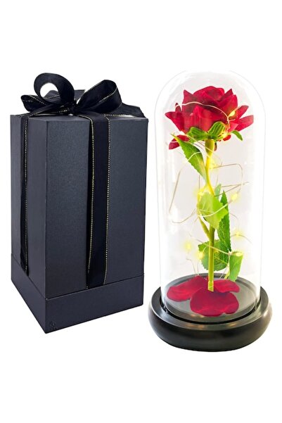 zola Decorative red rose, Zola, in glass dome with LEDs, elegant gift box, 22 x 11.5 cm
