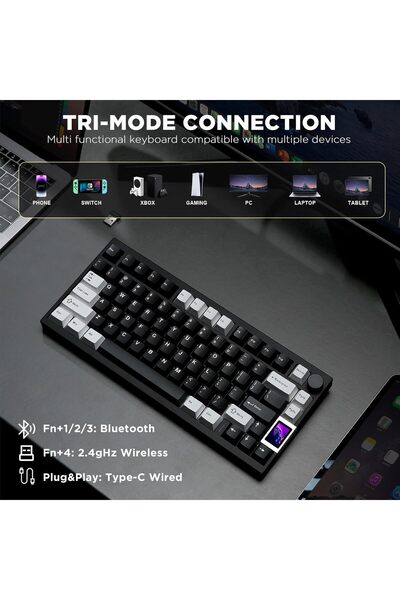 YUNZII AL80 Wireless Mechanical Keyboard, Full Aluminum, Smart LCD, Hot-Swappable 75%