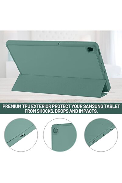 SKYDDAR INNOVATION Tablet case for Samsung Galaxy Tab S6 Lite, Pencil holder, Flex Trifold, sticker set, Dark Green
