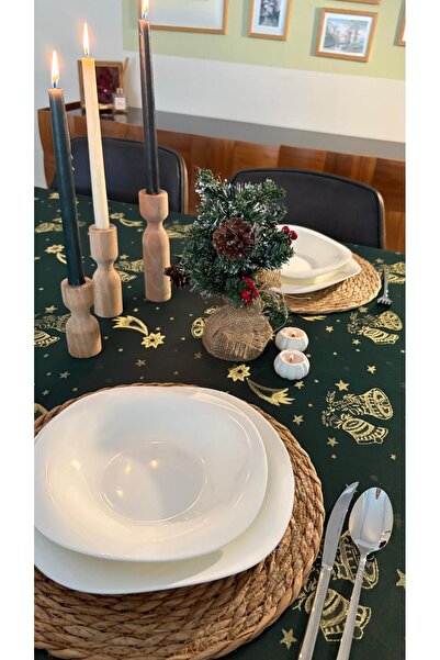 homease Christmas Themed Green Jacquard Tablecloth | Bright Silvery Comet Pattern