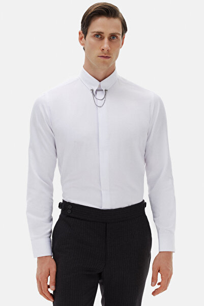 Twn Slim Fit White Striped Shirt