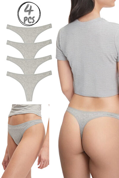 Yohannes Club Women'S, Cotton Basic Thong String Panties, Set of 4, Gray, Soft Touch Thong