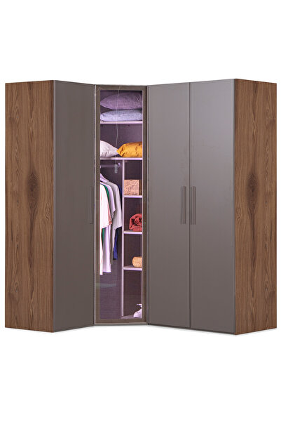 benim odam Atlas 4 Kapılı Cam Kapaklı Köşe Dolap Genç / Çocuk Odası 832
