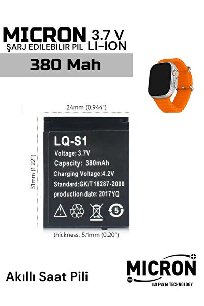 Micron Lq-s1 Akıllı Saat Bataryası 3.7v 380mah Dz09 - Gt08 - V8 - A1 Uyumlu S...