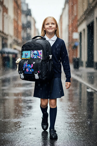 JOJO KIDS Girl's Stitch Elementary School Backpack, Waterproof Bag, Set of 3