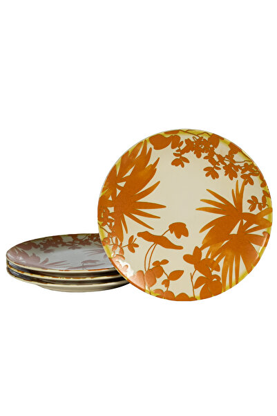 Cesiro Set of 4 dessert plates, 20 cm, Hawaii, Light cream with orange leaves