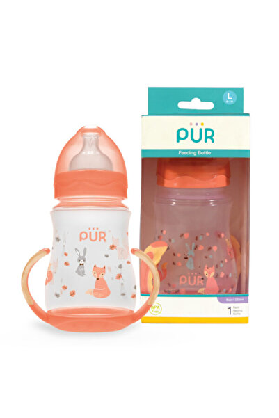 Pür PUR 9023 – WIDE-MOUTH BABY BOTTLE, PEACH PATTERN AND HANDLES +6 MONTHS, 250ML
