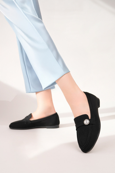 Ceylans Γυναικείο Loafer από σουέτ με μεταλλική αγκράφα Gks2