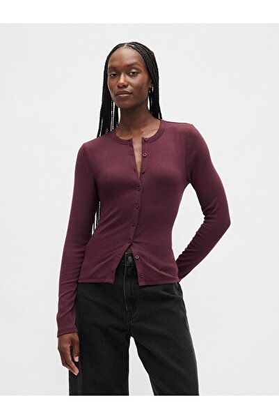 GAP Kadın Bordo Modern Bisiklet Yaka Hırka