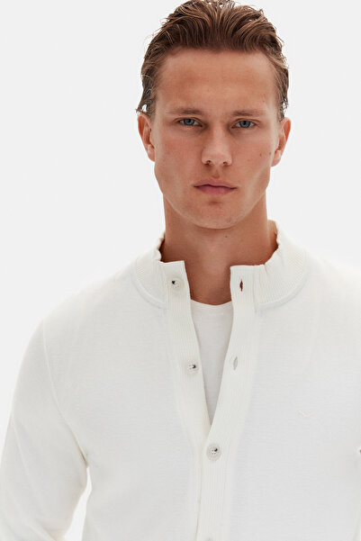 D'S Damat Ds Damat Regular Fit Ecru Plain Knit Cardigan