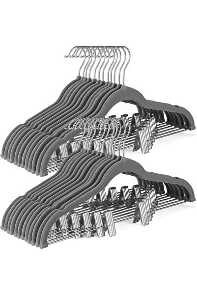 House Day شماعات مخملية رمادية مع مشابك قابلة للتعديل، عبوة من 24 قطعة
