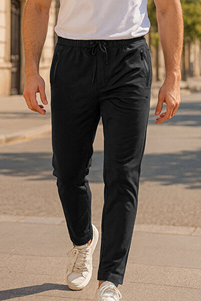 REMSA Men's Sweatpants with Straight Legs and Elastic Waist with 3 Pockets 7051 Black