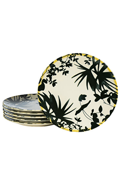 Cesiro Set of 6 dessert plates, 20 cm, Hawaii, light cream with black leaves