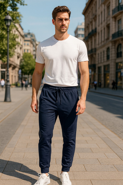 REMSA Men's Sweatpants with Elastic Waist and 3 Pockets 6663 Navy Blue