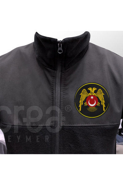 Crea Eymer Wear Μαλακό φλις με φερμουάρ με σχέδιο Double-Bal Eagle - Μαλακό φλις με φερμουάρ μαύρο