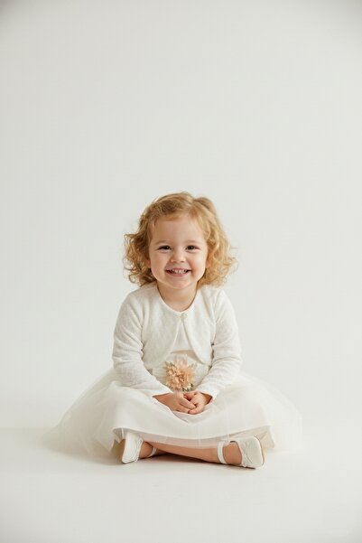 Mnk Baby&Kids Knitwear Bolero Waist Floral Baby Girl Dress M00773 Ecru