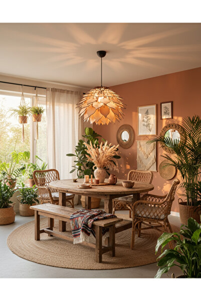 Arussio Tekli Ahşap Kozalak Sarkıt Avize