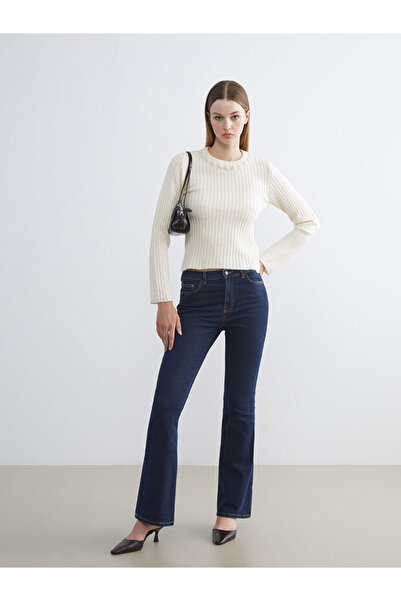 LC Waikiki Vision Ecru Crew Neck Beaded Embroidered Women's Knit Sweater