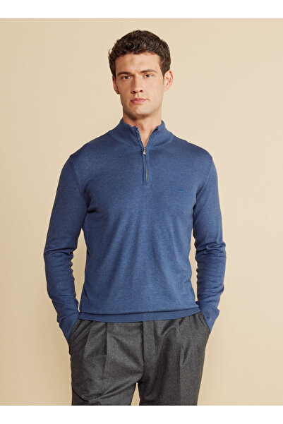 BROOKS BROTHERS Bato Yaka Standart Mavi Melanj Erkek Kazak BBFW24MKL026