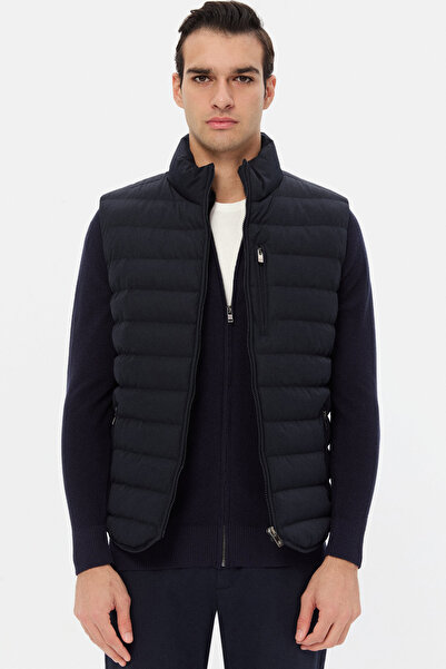 D'S Damat Ds Damat Regular Fit Navy Blue Plain Vest Coat