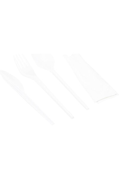 Hotpack Lightweight White Cutlery Set (Spoon - Fork - Knife - Napkin), 500 Pi...