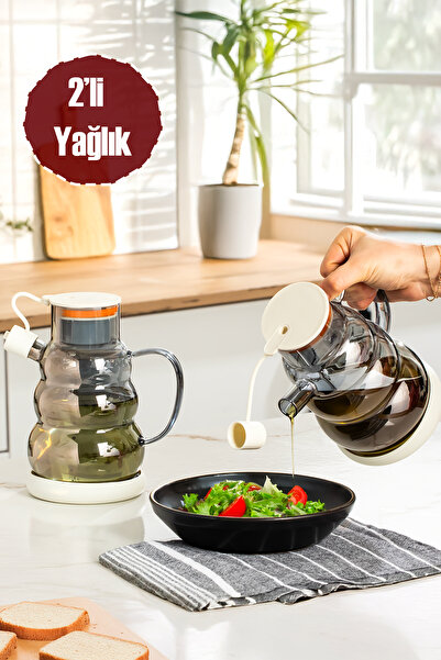 Porsima 3617- 2-Lid Borosilicate Glass 2-Piece Oil and Vinegar Set Oil and Vinegar Set 1000ml White