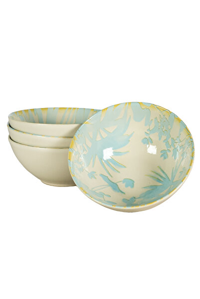 Cesiro Set of 4 bowls, 600 ml, Hawaii, light cream with light blue leaves