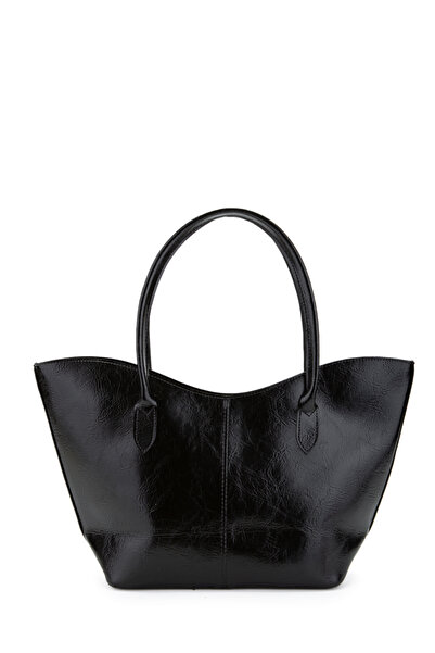 minebag Double Handle Faux Leather Hype Women's Shoulder Bag Black