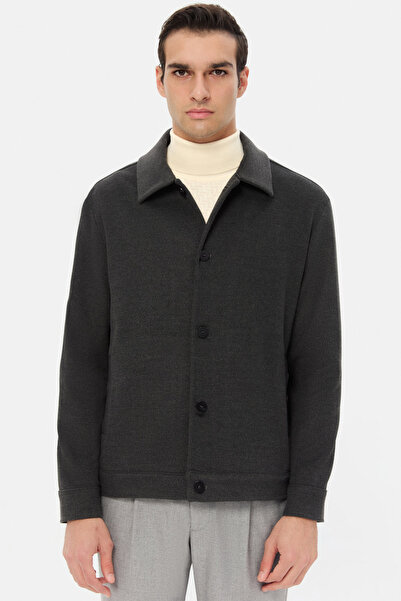 Twn Relaxed Fit Gray Melange Knitted Shirt Jacket