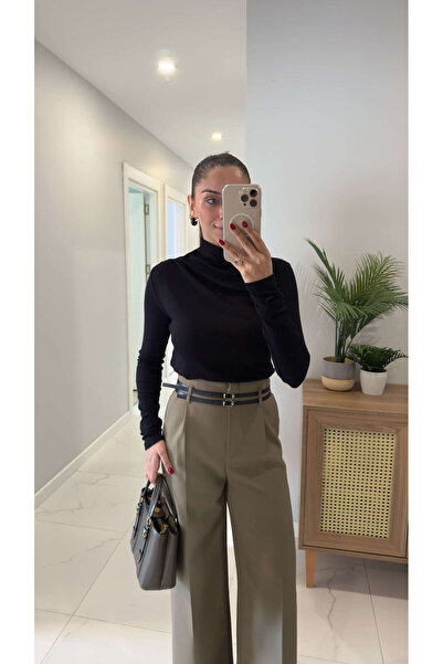 BİRCANÇİL Veyon Black Turtleneck Gathered Blouse