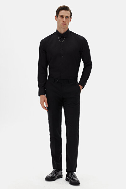 Twn Slim Fit Black Crepe Pattern Shirt