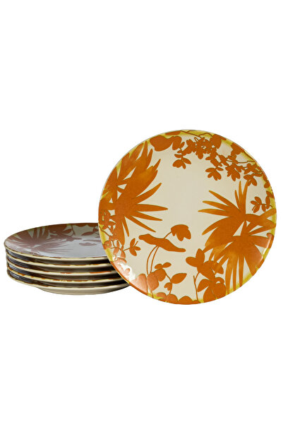 Cesiro Set of 6 dessert plates, 20 cm, Hawaii, light cream with orange leaves