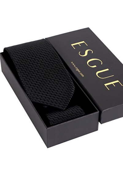 Esgue 8 cm Classic Wide Hand Made Black Striped Pattern Handkerchief Tie
